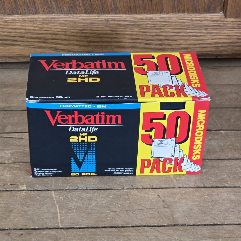 Vtg Verbatim DataLife 3.5 Floppy Disks MF 2HD IBM Formatted 50 Pack NOS 1.44MB